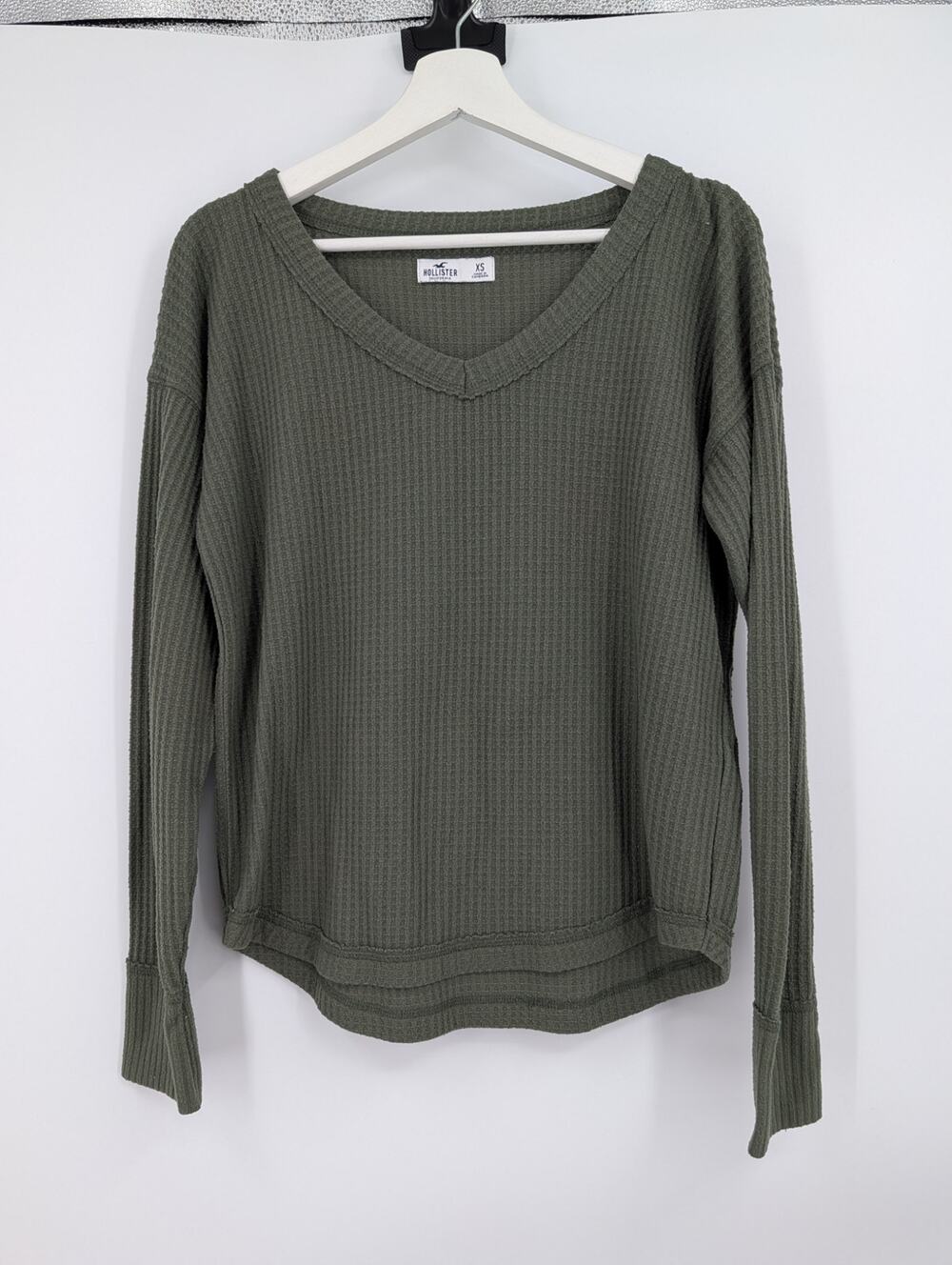 Hollister XS Olive Green Waffle Bella Thorne Thermal Warm Comfort Comfy Casual